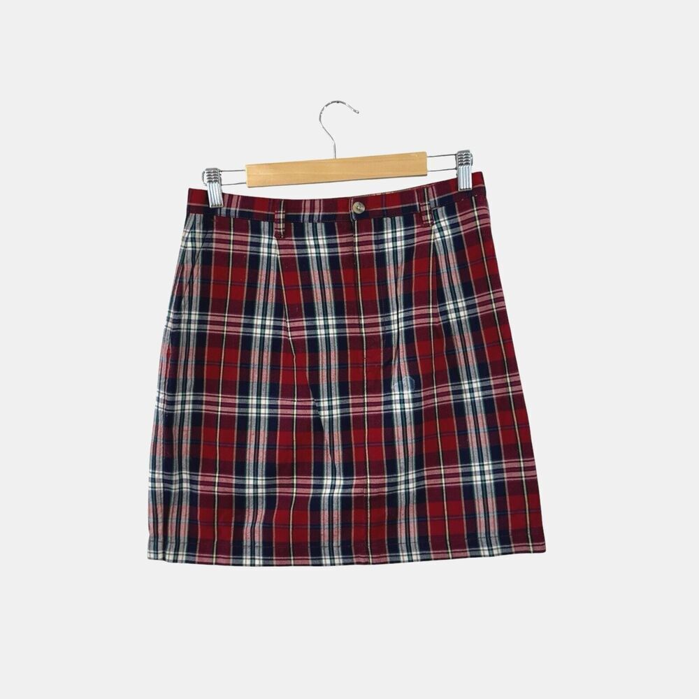 Vintage Eddie Bauer 10P 10 Petite Plaid Mini Skirt A-Line Cotton Womens